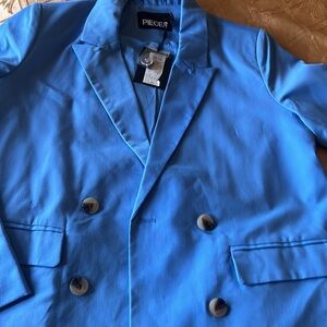 Pieces Blue Double-Breasted Blazer